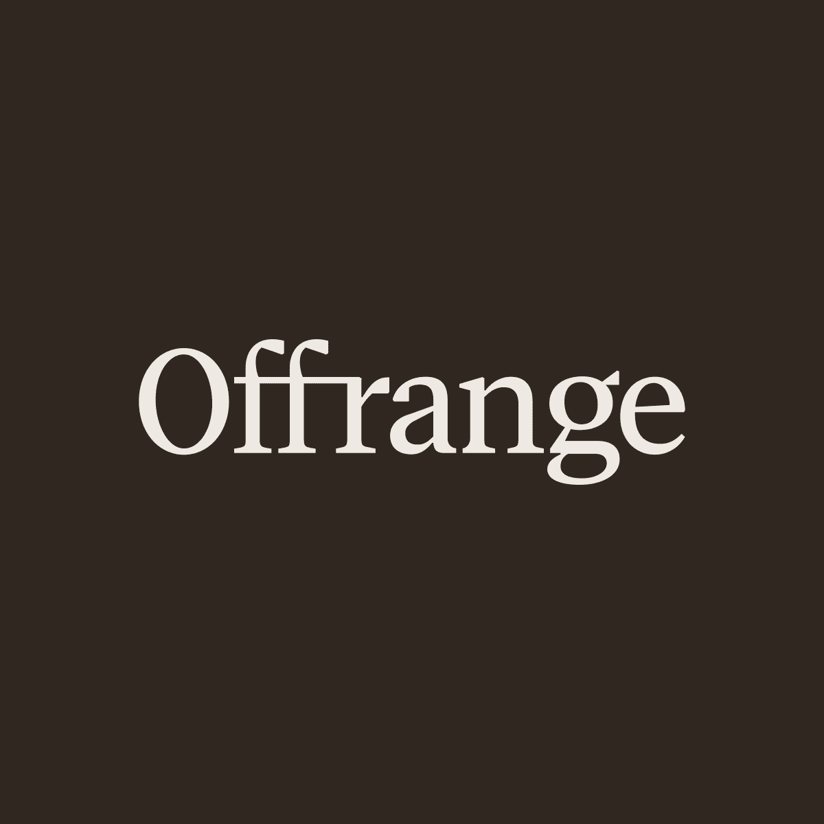 Offrange wordmark, cream on brown
